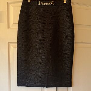 Marc New York Black Textured Pencil Skirt with Gold Chain Accent